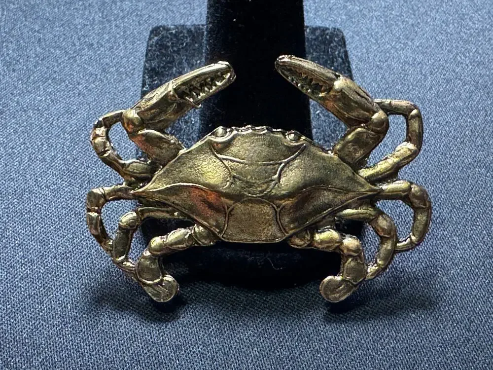Vintage Solid Brass Crab Brooch